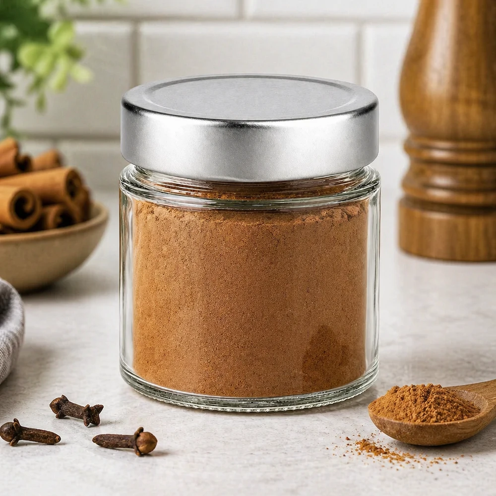 135 ml rund krukke + BasicSeal-låg sølvfarvet dyb UNiTWIST 135 ml rund krukke BasicSeal låg sølv krydderi opbevaring kanel nelliker køkken krydderi krukke opbevaring beholder