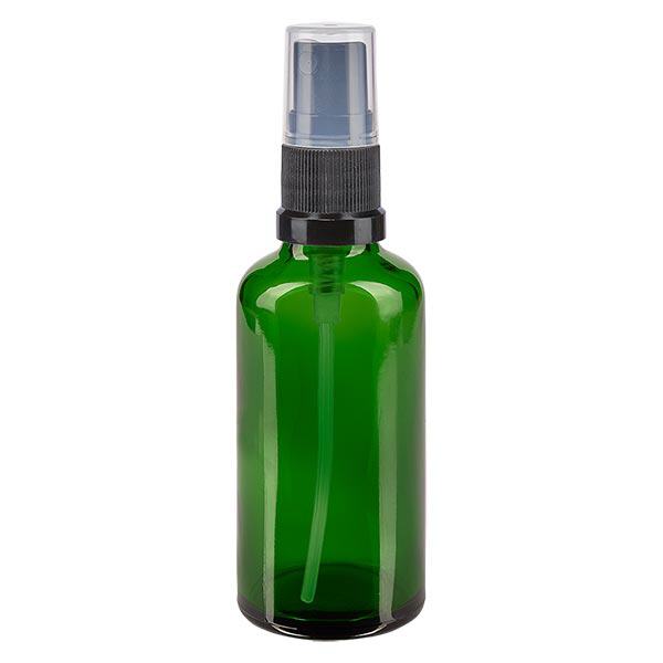 Apotekerflaske grøn 50 ml spraytop sort Apotekerflaske grøn 50 ml spraytop sort