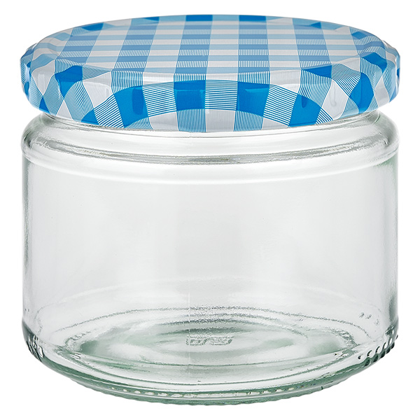 330 ml rund krukke + BasicSeal-låg blå/hvid UNiTWIST
