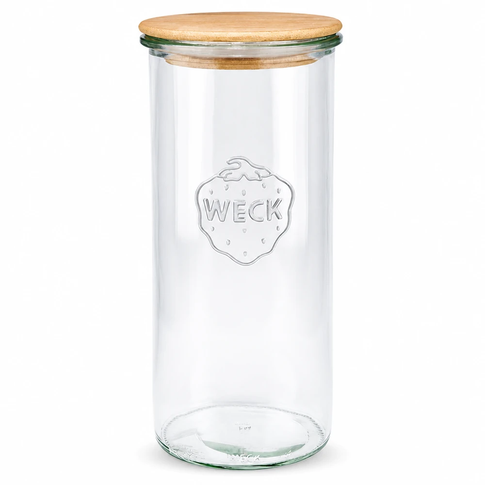 1500 ml Briller WECK RR100 med trælåg WECK RR100 opbevaringskrukke 1500 ml med trælåg gennemsigtig opbevaringskrukke konserveringskrukke rund