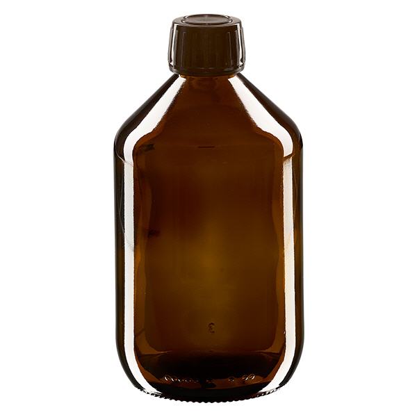500 ml medicinflaske brun, hætte brun med manipulationssikker ring ApoGlas. Farmaceutisk kvalitet fra EU-produktion. 28 mm (PP28) gevind. (sirup, lys glasflaske) 500 ml medicinflaske brun, hætte brun med manipulationssikker ring ApoGlas. Farmaceutisk kvalitet fra EU-produktion. 28 mm (PP28) gevind. (sirup, lys glasflaske)
