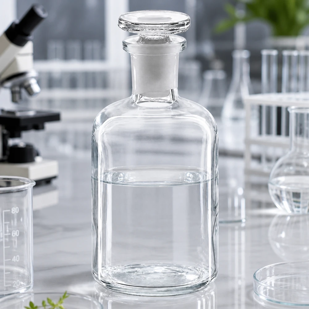 Rund skulderflaske 100 ml klar glasprop med smal hals Kemikalieflaske, 100 ml, borosilikatglas, smal hals, glasprop, til laboratorier og apoteker