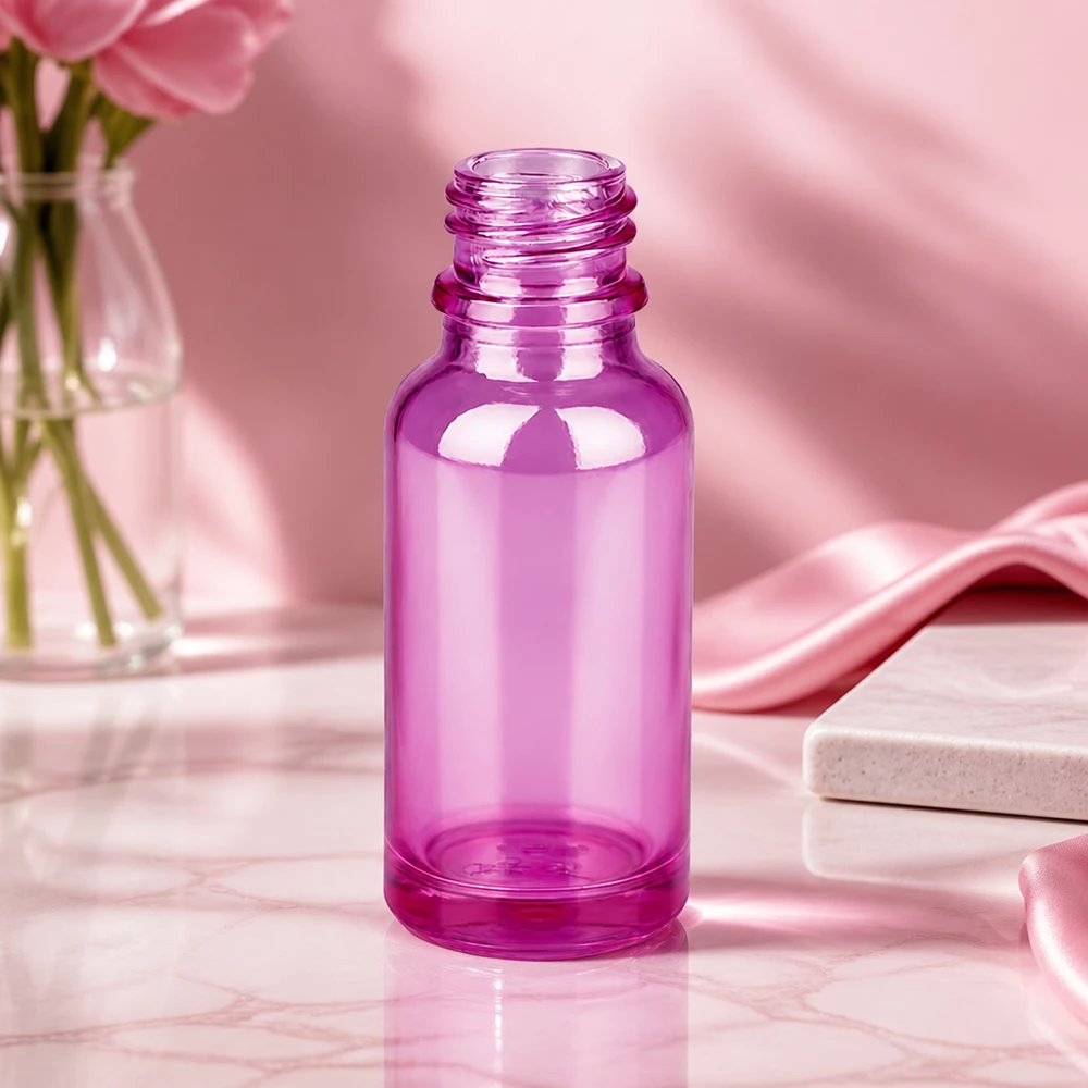 Kompakt 20 ml PurpleLine-glasflaske med UNiTWIST UT18/20-gevind i trendy lilla til kosmetik