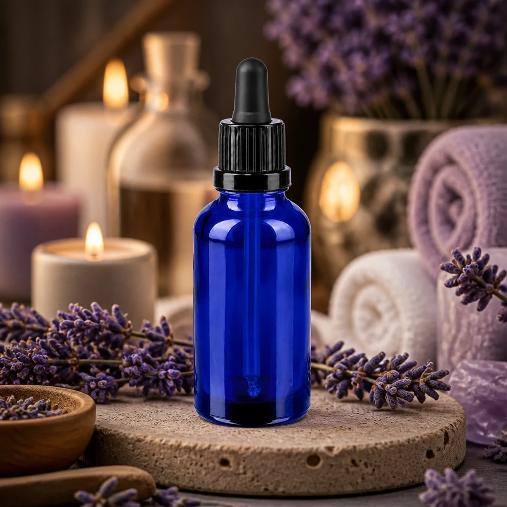 30 ml pipetteflaske i høj kvalitet i elegant blå til aromaterapi og æteriske olier