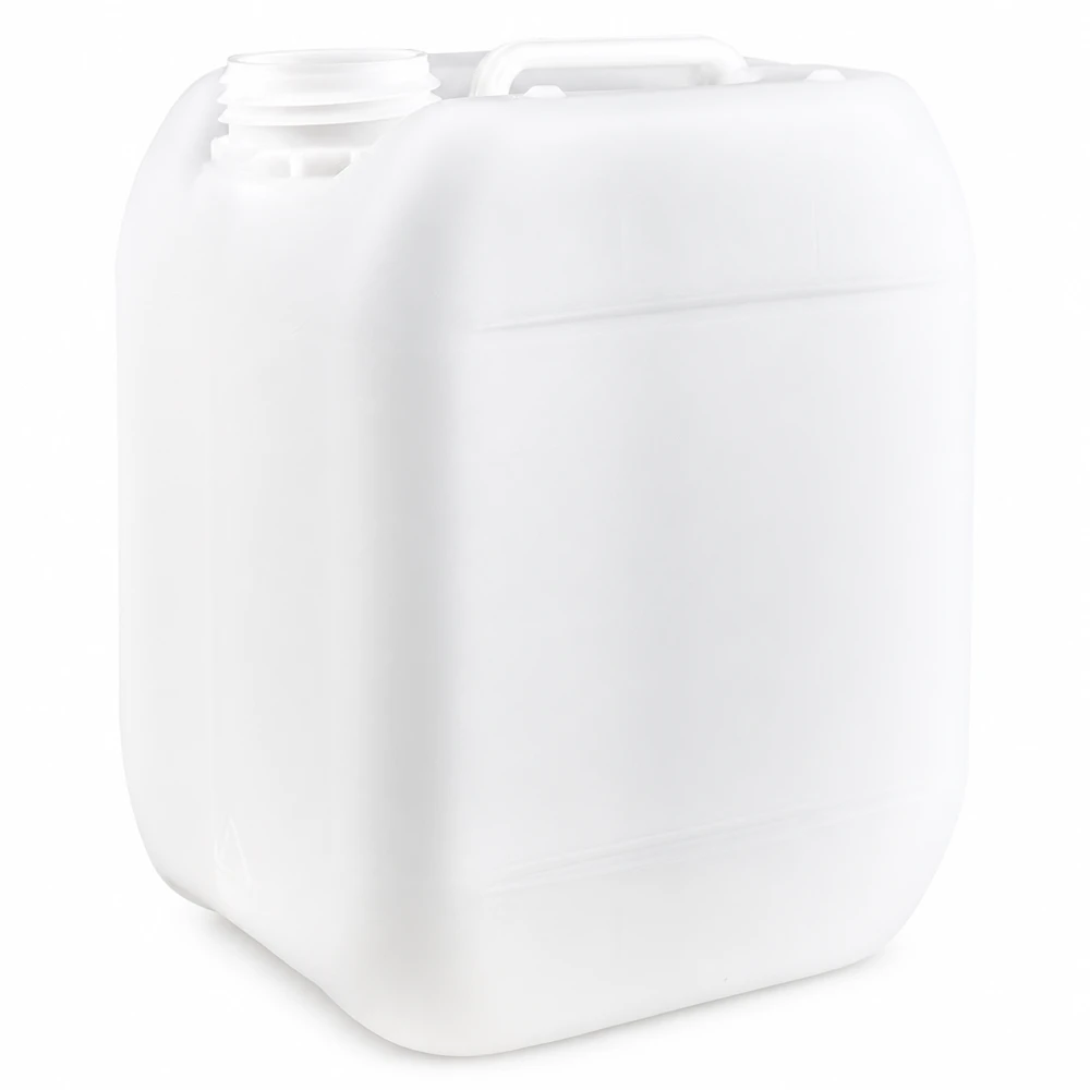 Hvid plastdunk på 5 liter uden låg, fremstillet af HDPE, med bærehåndtag