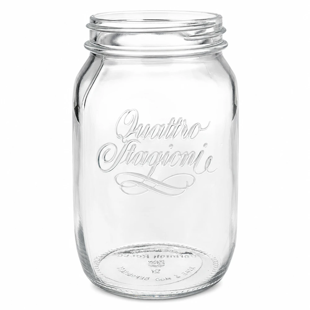1000 ml husholdningsglas "Quattro Stagioni" 1000 ml Quattro Stagioni-konservesglas af klart glas med skruegevind til konservering og opbevaring
