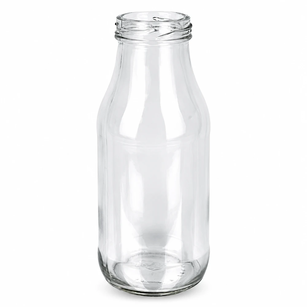 UNiTWIST Bottle263 - Flaske med kapacitet på 263 ml TO43 UNiTWIST glasflaske 263 ml transparent med TO43-gevind uden låg til juice og drikkevarer