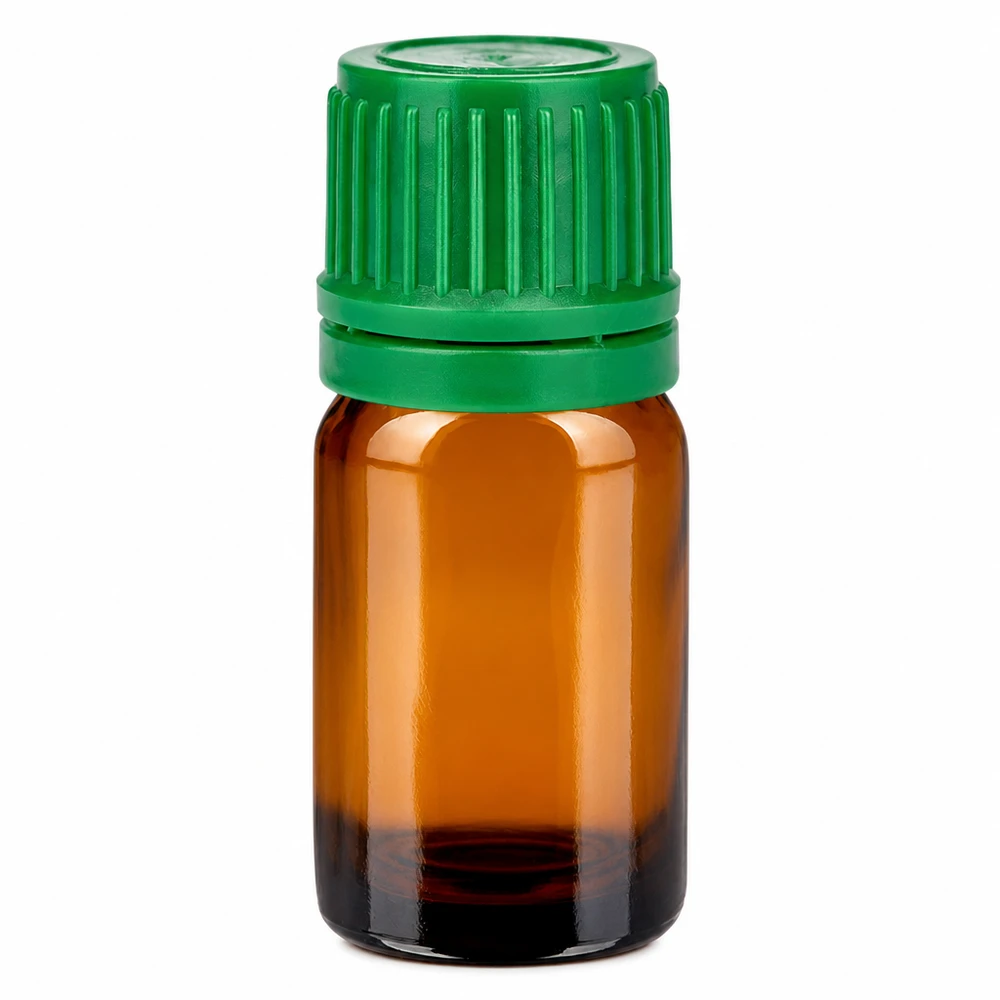 5ml flaske 11mm SV grøn OV BrownLine UT18/5 5 ml ravfarvet glasflaske med grønt skruelåg til æteriske olier og aromaterapi