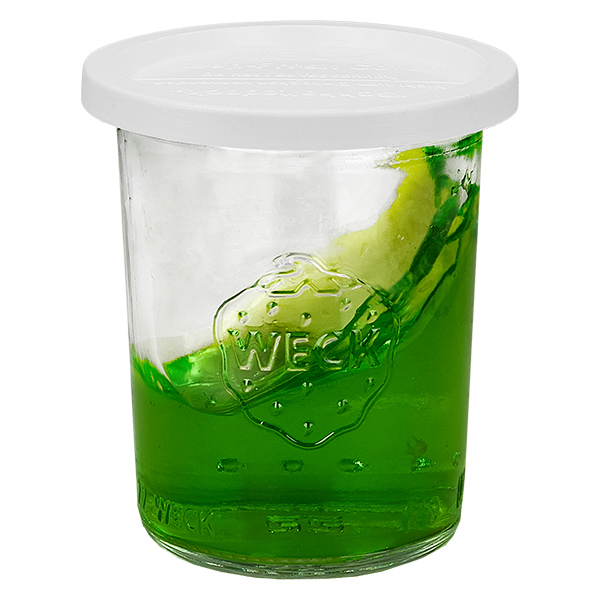 Sæt med 12 Weck-krukker 160 ml Briller med 12 plastlåg Sæt med 12 Weck-krukker 160 ml Briller med 12 plastlåg