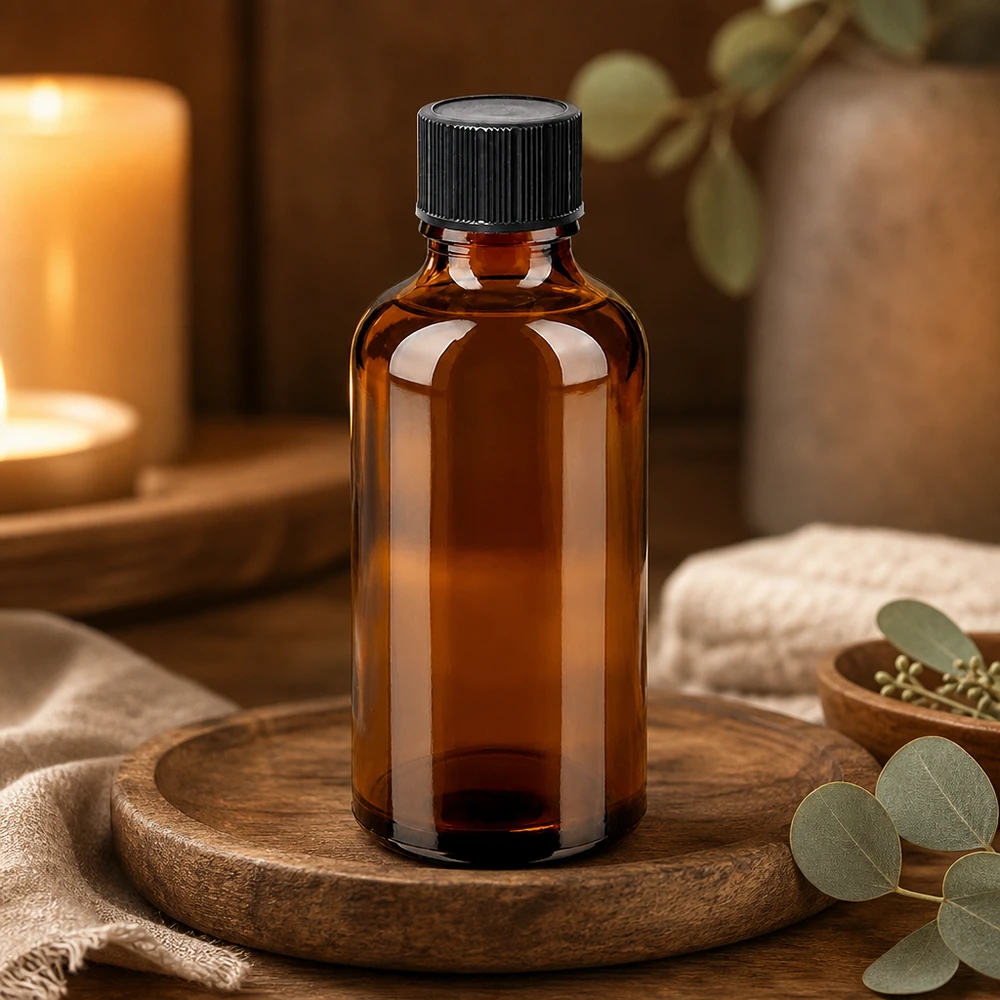 50 ml dråbeflaske 1 mm sort STD BrownLine UT18/50 50 ml BrownLine-dråbeflaske i høj kvalitet med UV-beskyttelse takket være ravfarvet glas og sort standardhætte