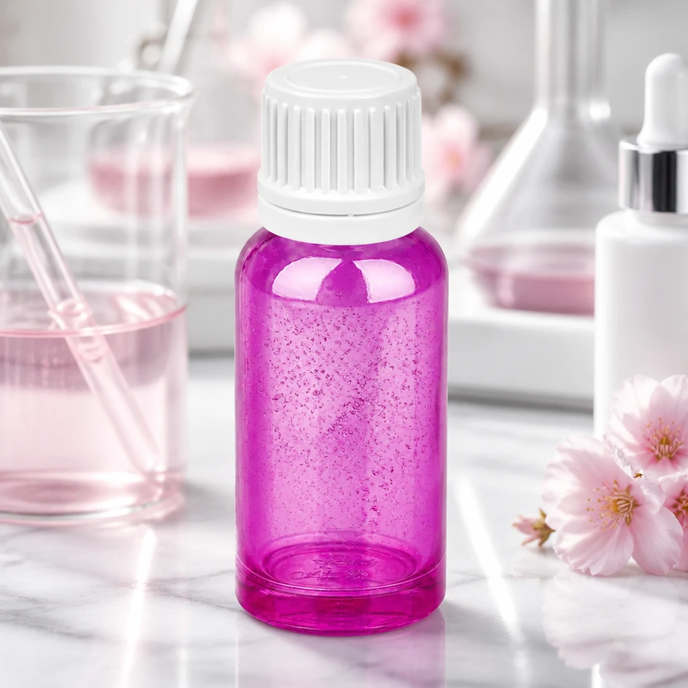 20 ml dråbeflaske 0,7 mm hvid Originality skruelåg PurpleLine UT18/20 Lille 20 ml dråbeflaske i trendy lilla med hvid hætte til præcis dosering