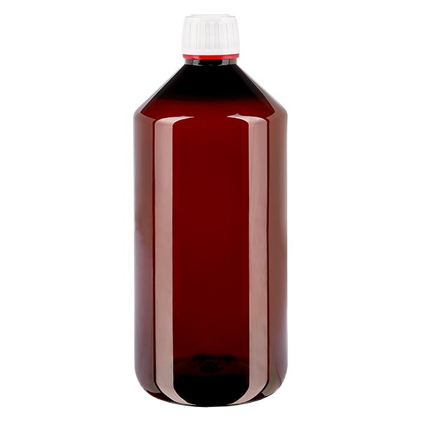 PET-flaske 1000 ml med hvid/rød hætte OV PET-flaske 1000 ml med hvid/rød hætte OV