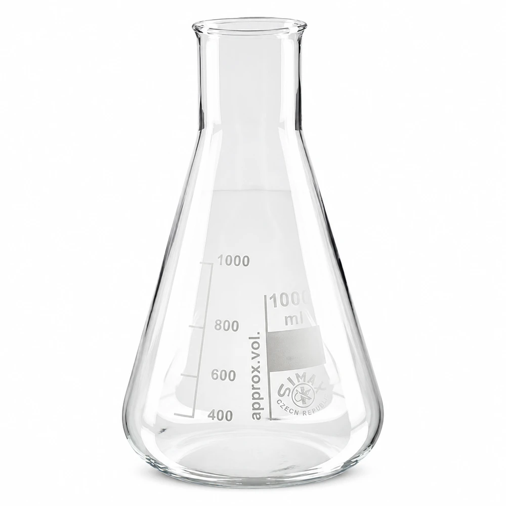 Erlenmeyer-kolbe 200 ml med bred hals Erlenmeyer-kolbe 200 ml med bred hals lavet af borosilikatglas til laboratoriebrug og eksperimenter