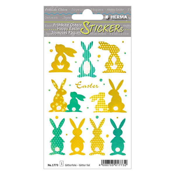 Klistermærker "Gold Bunny" (10 klistermærker med glitter) | 1 ark = 10 klistermærker. Klistermærker "Gold Bunny" (10 klistermærker med glitter) | 1 ark = 10 klistermærker.