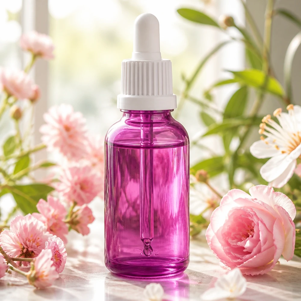 30 ml pipetteflaske hvid originalitet skruelåg PurpleLine UT18/30 30 ml violet pipetteflaske med hvidt skruelåg til aromaterapi