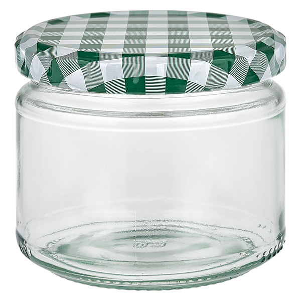 330 ml rund krukke + BasicSeal-låg grøn/hvid UNiTWIST