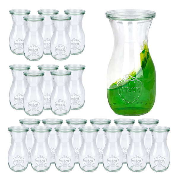 Sæt med 24 Weck-krukker 290 ml juiceflaske med 24 glaslåg Sæt med 24 Weck-krukker 290 ml juiceflaske med 24 glaslåg