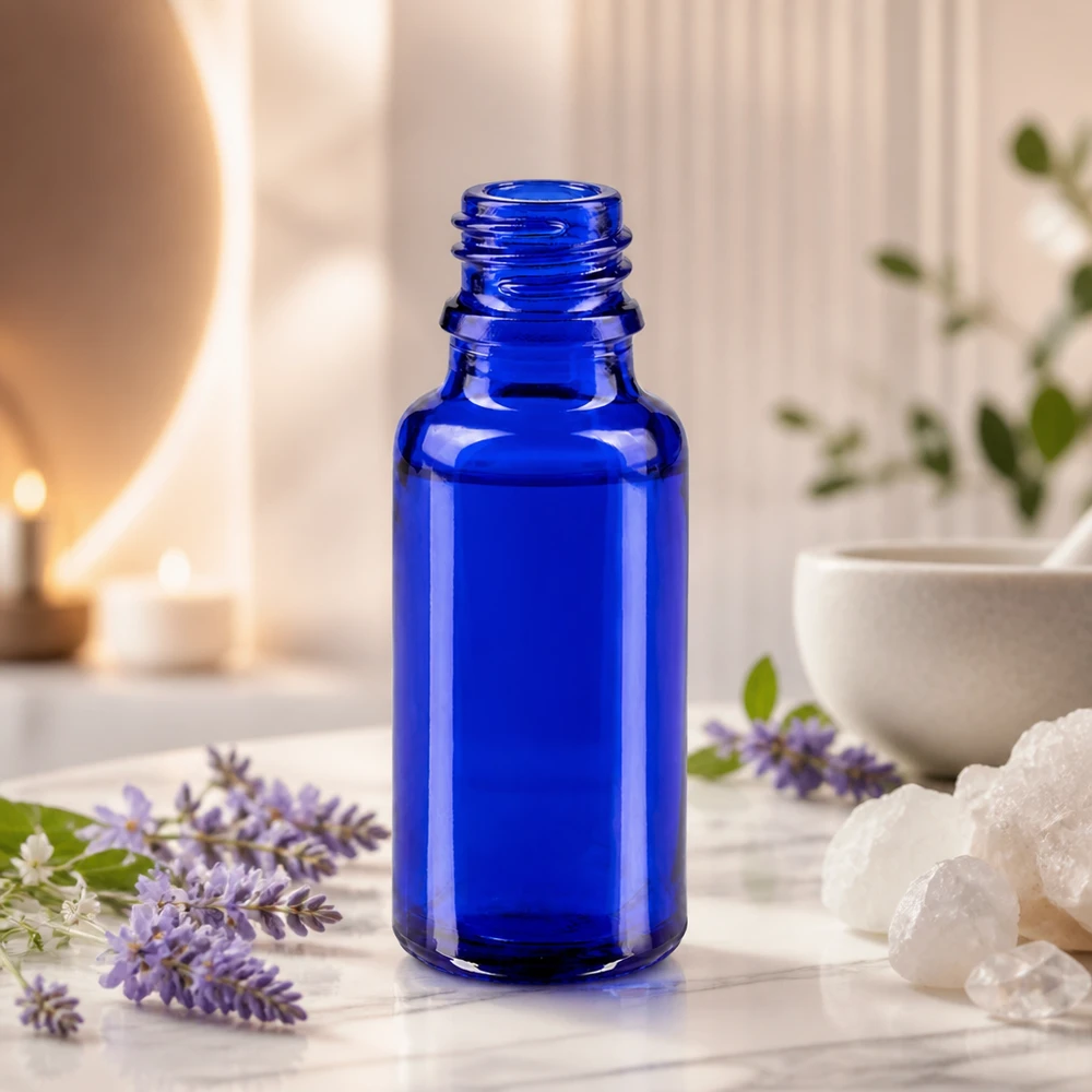 Dropperflaske 20 ml DIN 18 BLÅT GLAS Praktisk 20 ml ApoGlas-flaske i elegant blå til naturkosmetik og naturlæger