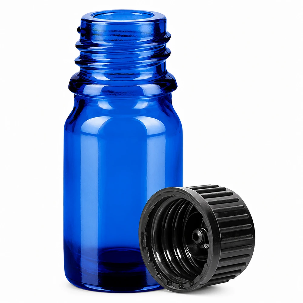 5ml flaske 11mm SV sort STD BlueLine UT18/5 5 ml BlueLine-glasflaske med 11 mm gevind og sort hætte til præcis dosering