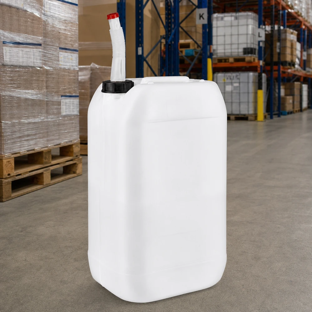 Beholder 15 liter med Flex-udløbsrør Fødevaregodkendt plastdunk på 15 liter med fleksibel hældetud på lageret