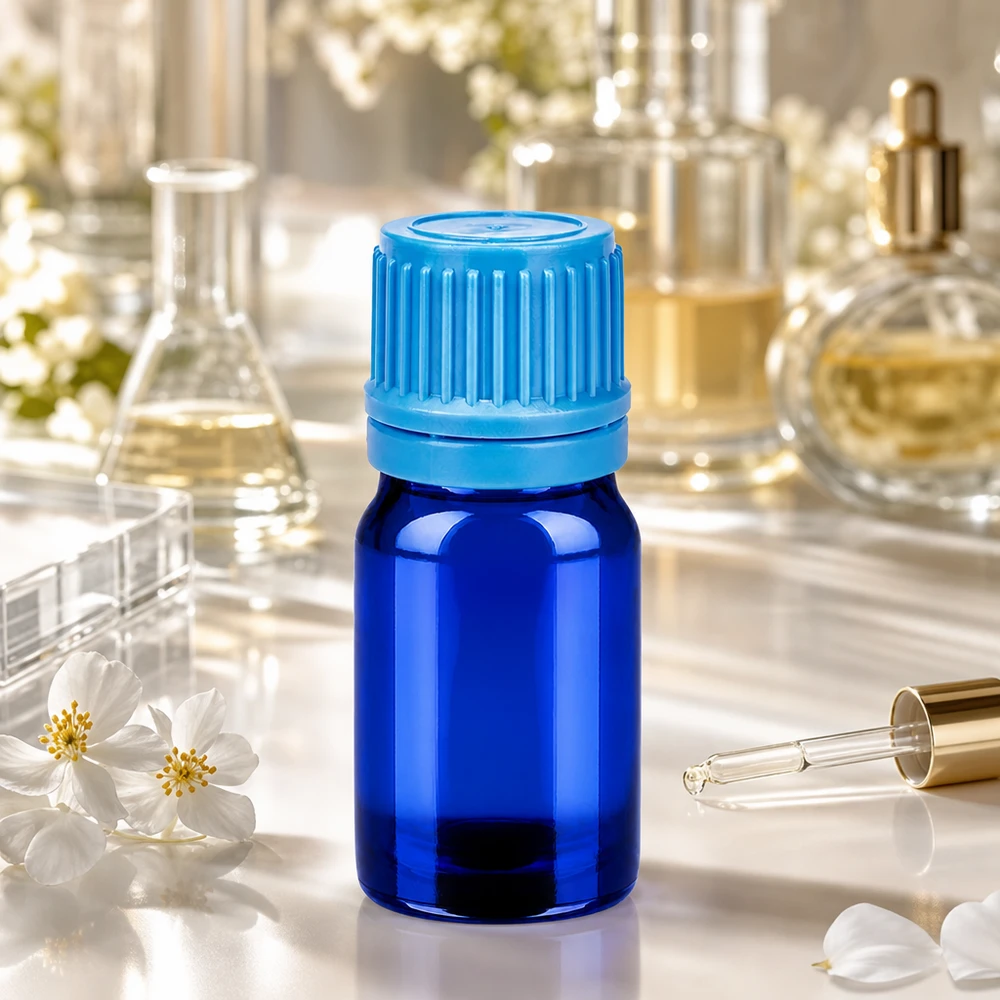 5 ml flaske 11 mm SV blå OV BlueLine UT18/5 Blå 5 ml laboratorieflaske med 11 mm åbning til præcis dosering af æteriske olier