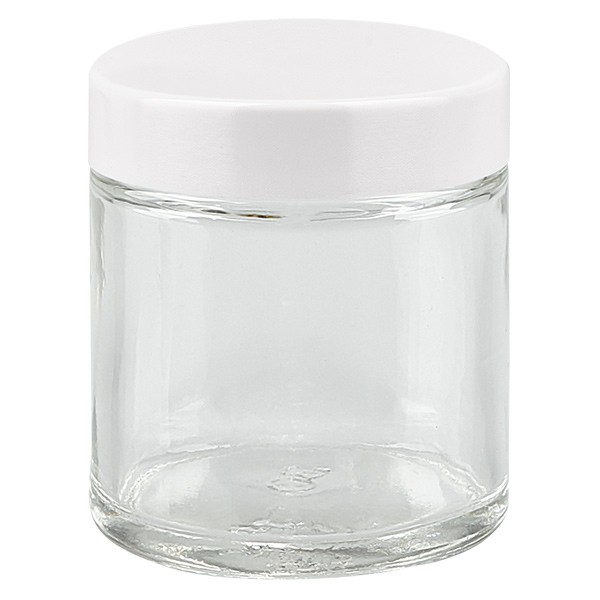30 ml glaskrukke klar, med hvidt bakelitlåg ApoGlas. Farmaceutisk kvalitet fra EU-produktion. Fødevaresikker. Elegant præsentation af indholdet. 30 ml glaskrukke klar, med hvidt bakelitlåg ApoGlas. Farmaceutisk kvalitet fra EU-produktion. Fødevaresikker. Elegant præsentation af indholdet.