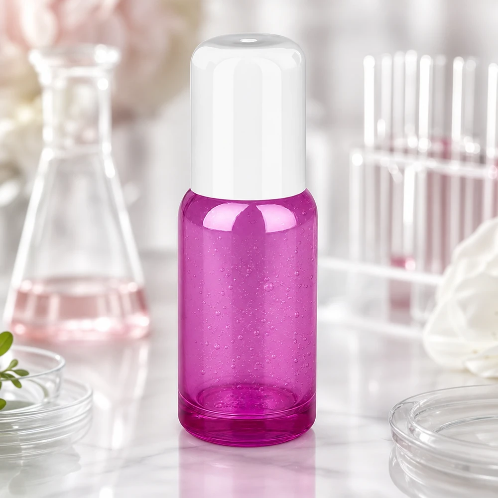 20 ml roll-on-flaske hvid standard PurpleLine UT18/20 Kompakt 20 ml roll-on-flaske med hvidt låg i lysende lilla farve til at have med på farten