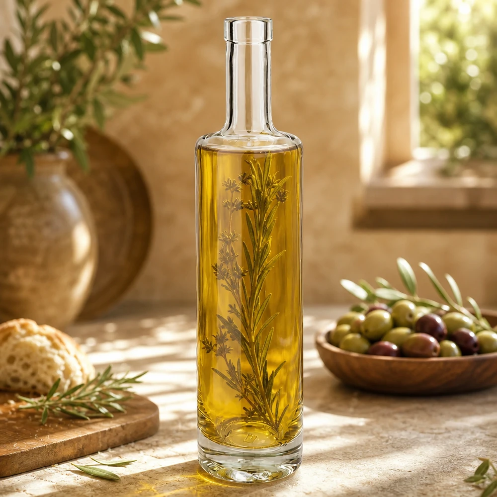 500 ml glasflaske »Lina« uden låg UNiTWIST® 500ml Glasflasche Lina gefüllt mit Kräuteröl Dekoration Küche mediterran Lifestyle Anwendungsbeispiel Bild 2 von 10
