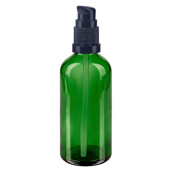 Apoteksflaske grøn 100ml pumpehætte sort St Apoteksflaske grøn 100ml pumpehætte sort St