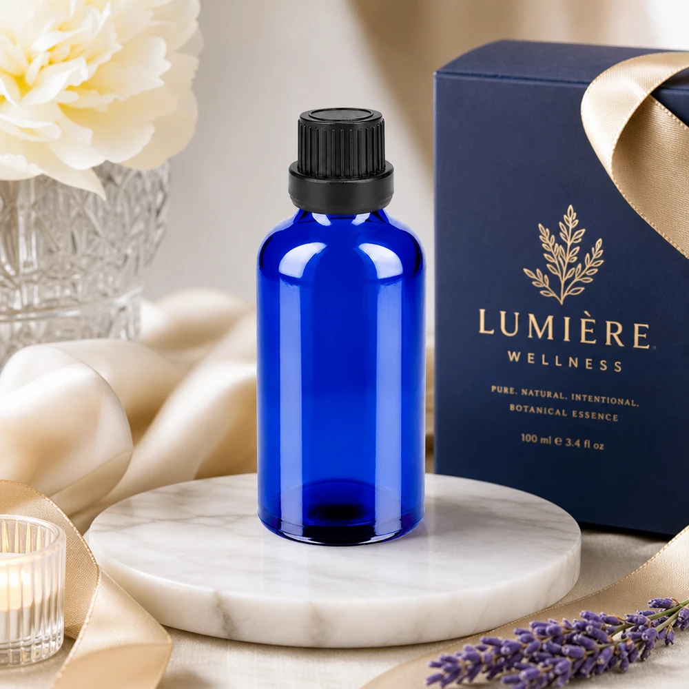50 ml flaske 11 mm SV sort OV BlueLine UT18/50 Premium BlueLine-glasflaske på 50 ml med UV-beskyttelse og sort, sikker hætte