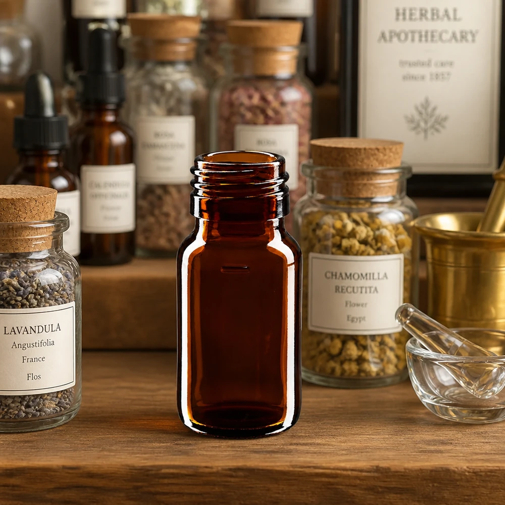 30 ml medicinflaske brun, uden hætte PP28 ApoGlas. Farmaceutisk kvalitet fra EU-produktion. 28 mm gevind. (sirup, let glasflaske) Kompakt brun glasflaske 30 ml PP28 til urteekstrakter og naturmedicin