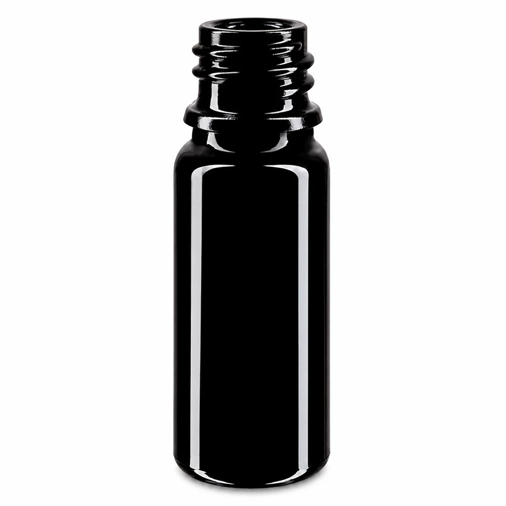 Violet glasflaske 10ml DIN 18 (Mironglas) Violet glasflaske 10ml DIN 18 sort blank til æteriske olier og kosmetik