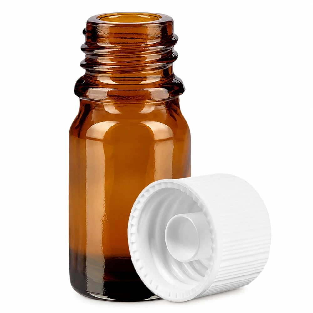 5ml flaske 11mm SV hvid STD BrownLine UT18/5 5 ml ravfarvet glasflaske med 11 mm gevind og hvid hætte til UV-beskyttelse af følsomme stoffer