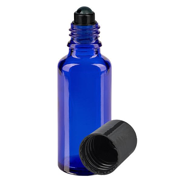 Apoteksflaske blå 30 ml roll-on-hætte sort Apoteksflaske blå 30 ml roll-on-hætte sort