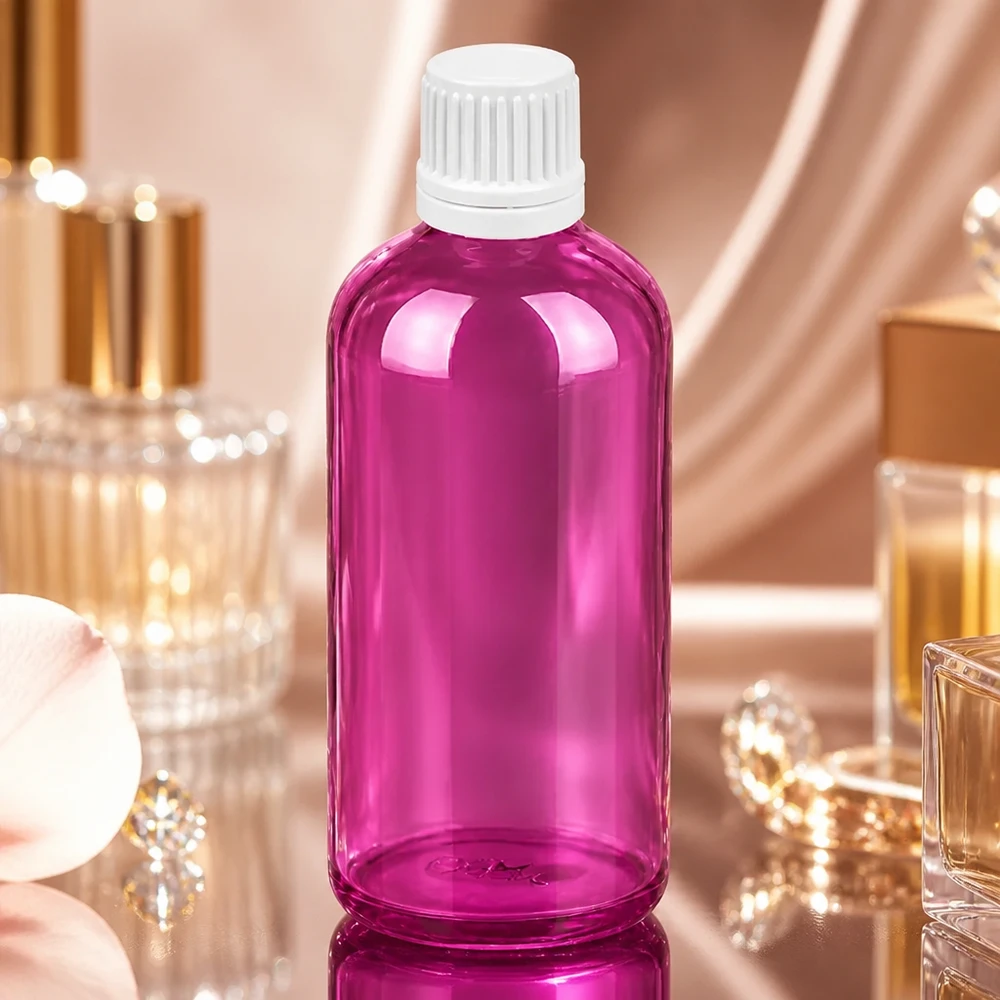 100 ml dråbeflaske 0,7 mm hvid Originality skruelåg PurpleLine UT18/100 PurpleLine-dråbeflaske 100 ml i høj kvalitet i lyslilla med professionel hvid dråbehætte