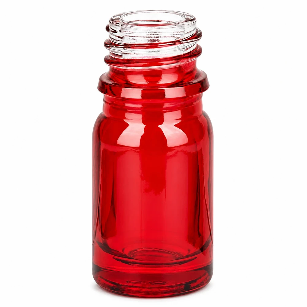 5 ml Apoteksflaske RedLine UT18/5 UNiTWIST Rød 5 ml glasapoteksflaske med UNiTWIST UT18-gevind til sikker opbevaring af medicin