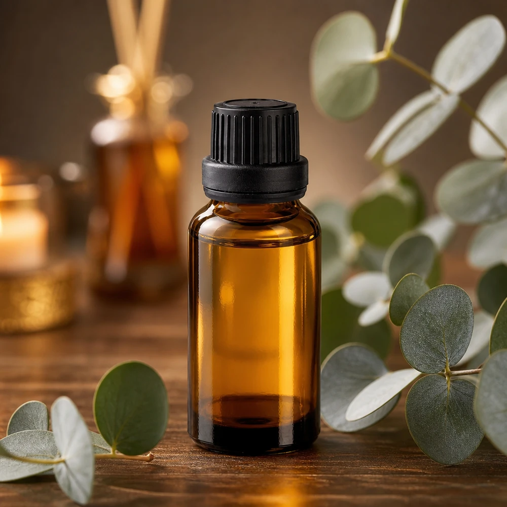 Apoteksflaske brun 20 ml skruelåg sort tæt OV Lille 20 ml apotekerflaske af brunt glas med sort skruelåg til æteriske olier
