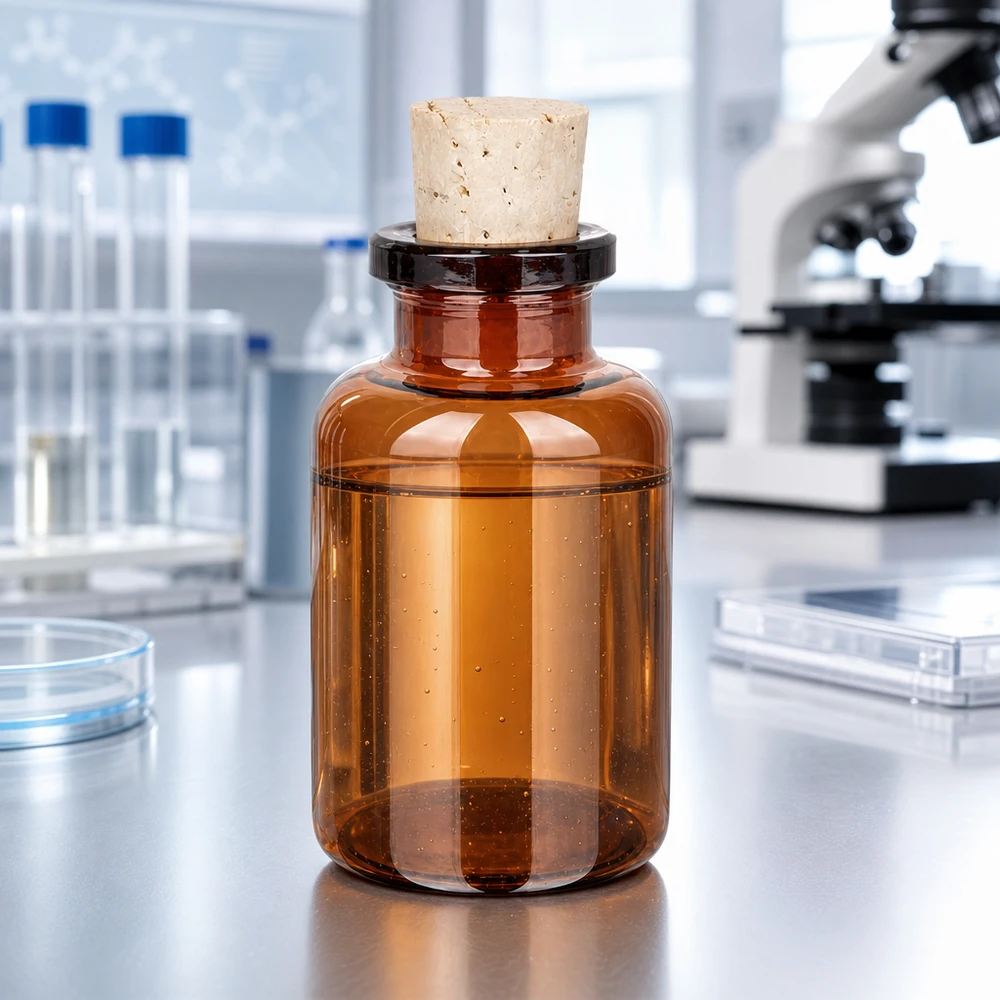 Flaske ravfarvet glas 20ml med kork 11/14mm Bernsteinfarbene Glasflasche 20ml mit Korkstopfen 11/14mm für Laborchemikalien
