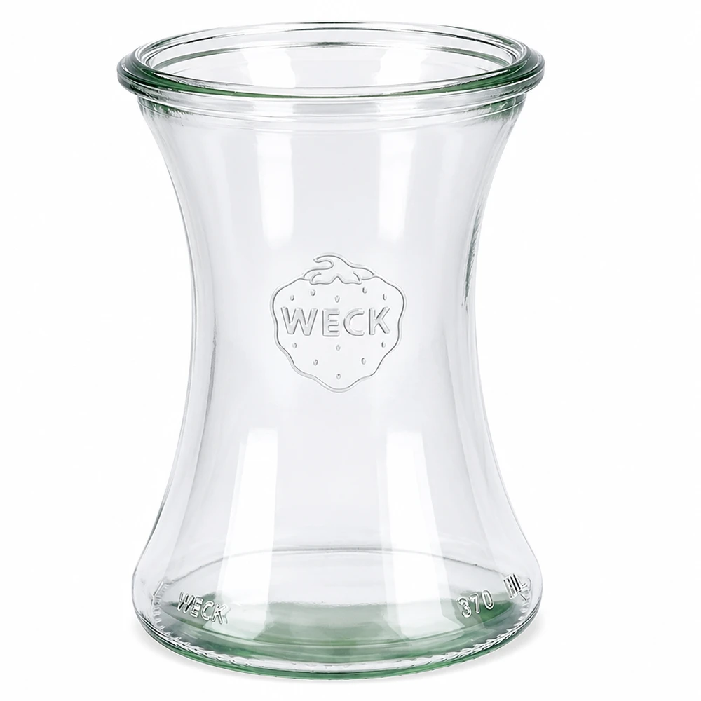370 ml delikatesseglas WECK RR80 WECK delikatesseglas 370 ml RR80 af klart glas med præget logo og volumenangivelse