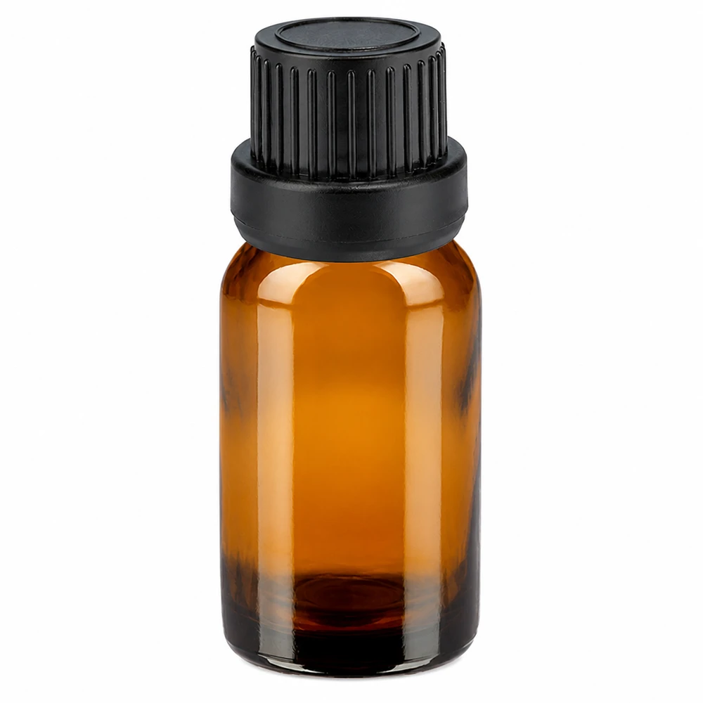 10 ml flaske 11 mm SV sort OV BrownLine UT18/10 10 ml ravfarvet glasflaske med sort skruelåg til æteriske olier og kosmetik