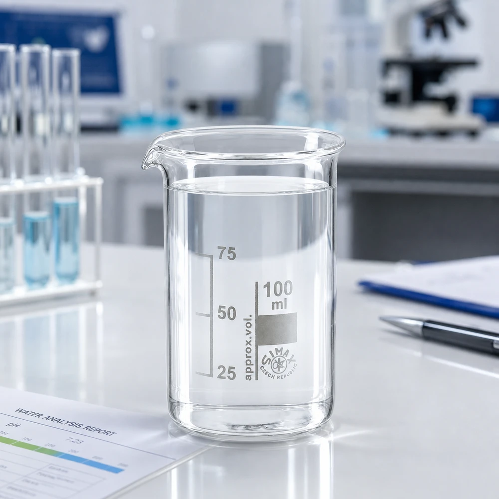 Bægerglas 100 ml borosilikatglas, høj form Gennemsigtigt bægerglas, 100 ml, højt design med volumenskala på 25, 50 og 75 ml, fremstillet af kemikaliebestandigt borosilikatglas