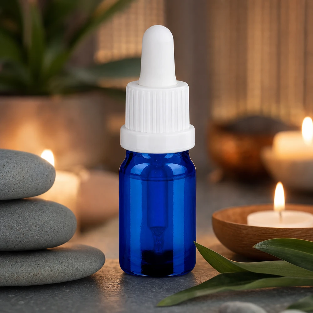 5 ml pipetteflaske hvid OV BlueLine UT18/5 Praktisk 5 ml pipetteflaske med hvid pipette, ideel til aromaterapi og wellness.