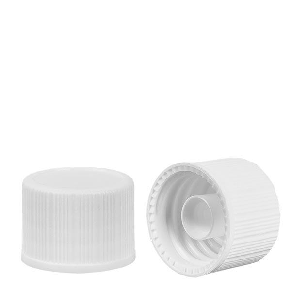 Skruelåg hvid (DIN18, UT18) standard. Til ApoGlas®, UNiTWIST® & Miron® Apoteksflasker 5-100 ml med 18 mm gevind.