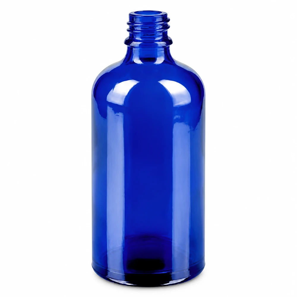 100 ml sprayflaske gul/tr. STD BlueLine UT18/100 Blå glassprayflaske 100 ml med skruegevind til æteriske olier og parfumer