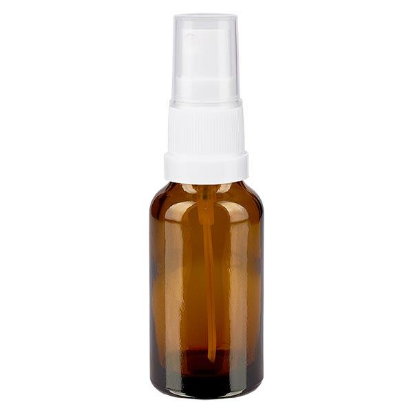 Apotekerflaske brun 20 ml spraytop hvid Apotekerflaske brun 20 ml spraytop hvid