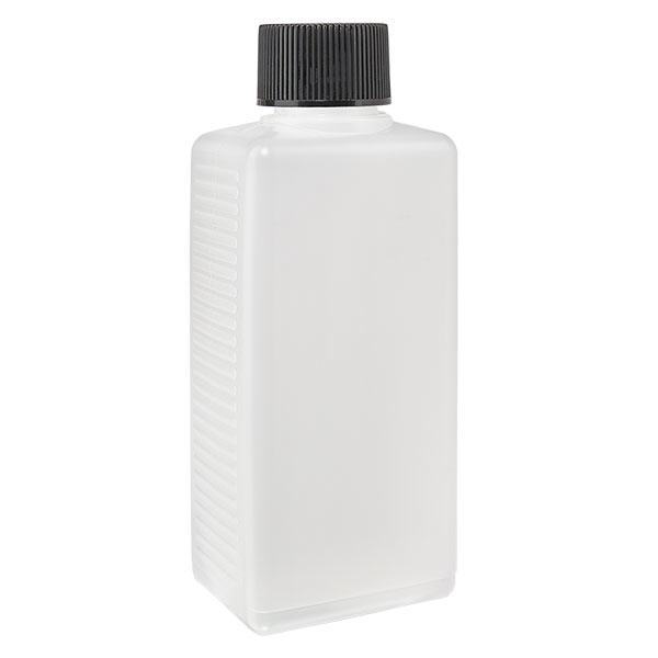250 ml firkantet flaske PE natur, med låg 250 ml firkantet flaske PE natur, med låg