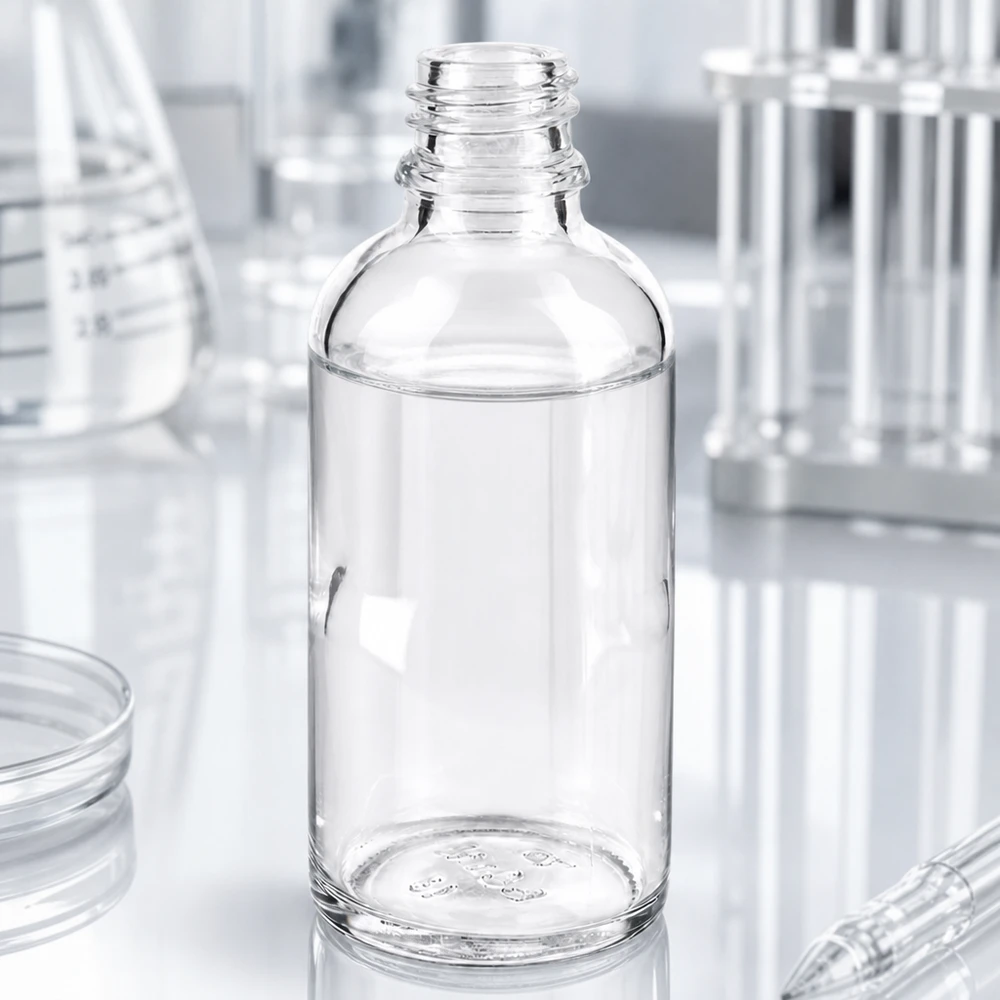 Lille 50 ml glasflaske ApoGlas i apotekerkvalitet til præcis dosering af væsker