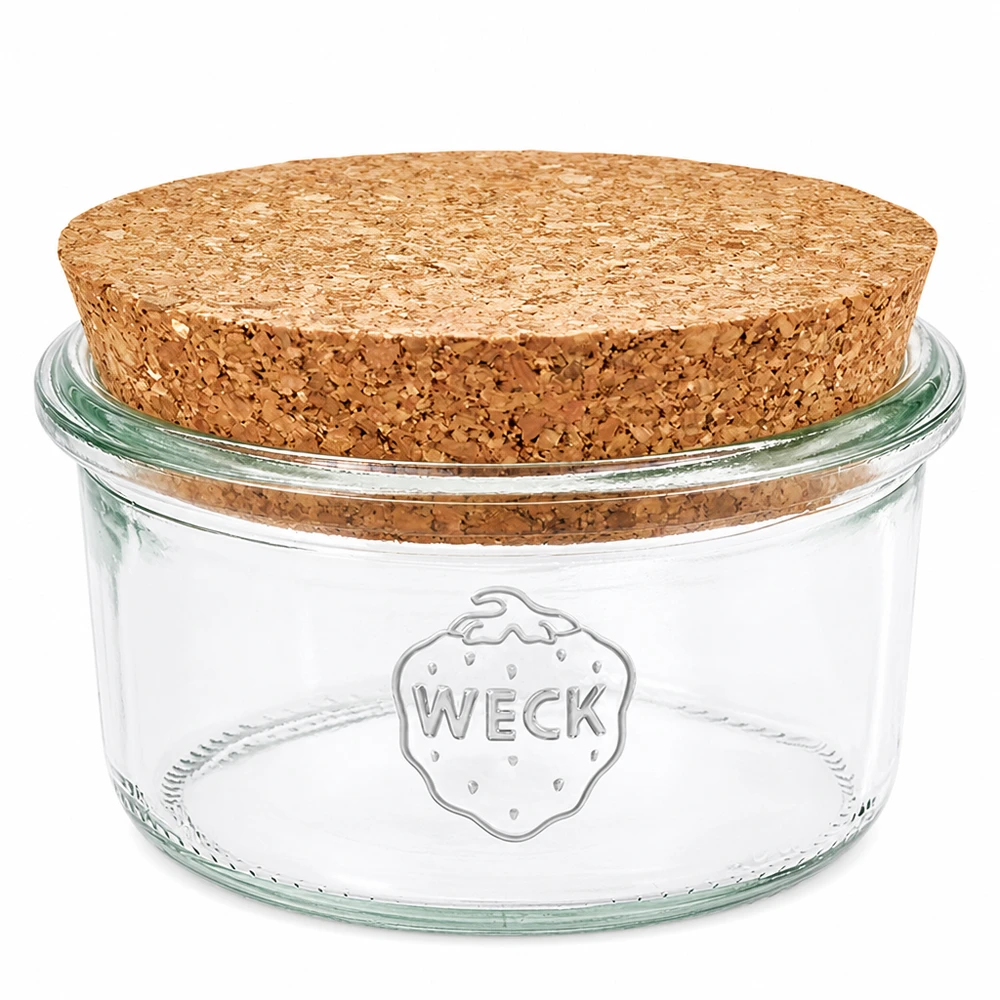 165 ml Briller WECK RR80 med kork natur WECK 165 ml RR80 murerbalje med naturligt korklåg Opbevaringskrukke i klart glas