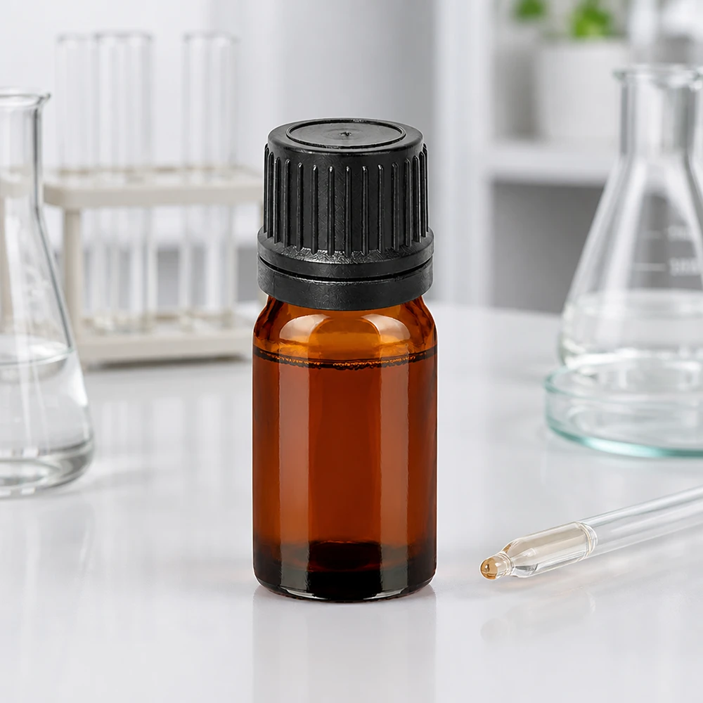 5ml Dropperflaske 1mm sort OV BrownLine UT18/5 Kompakt 5 ml dråbeflaske lavet af UV-beskyttende ravfarvet glas med sort OV-hætte til laboratoriebrug
