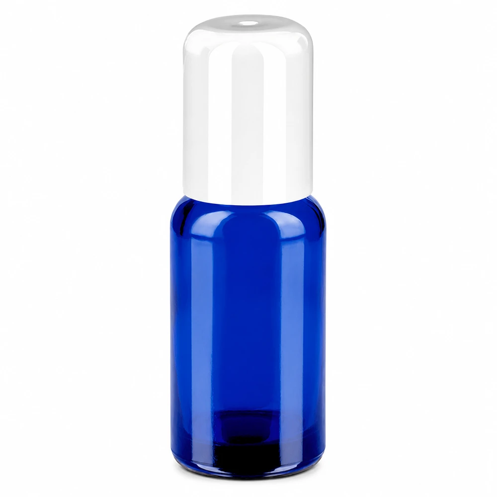 20 ml roll-on flaske hvid STD BlueLine UT18/20 20 ml roll-on-flaske blå med hvid hætte til kosmetik og æteriske olier